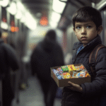 a_young_boy_selling_candy_on_NYC_subway